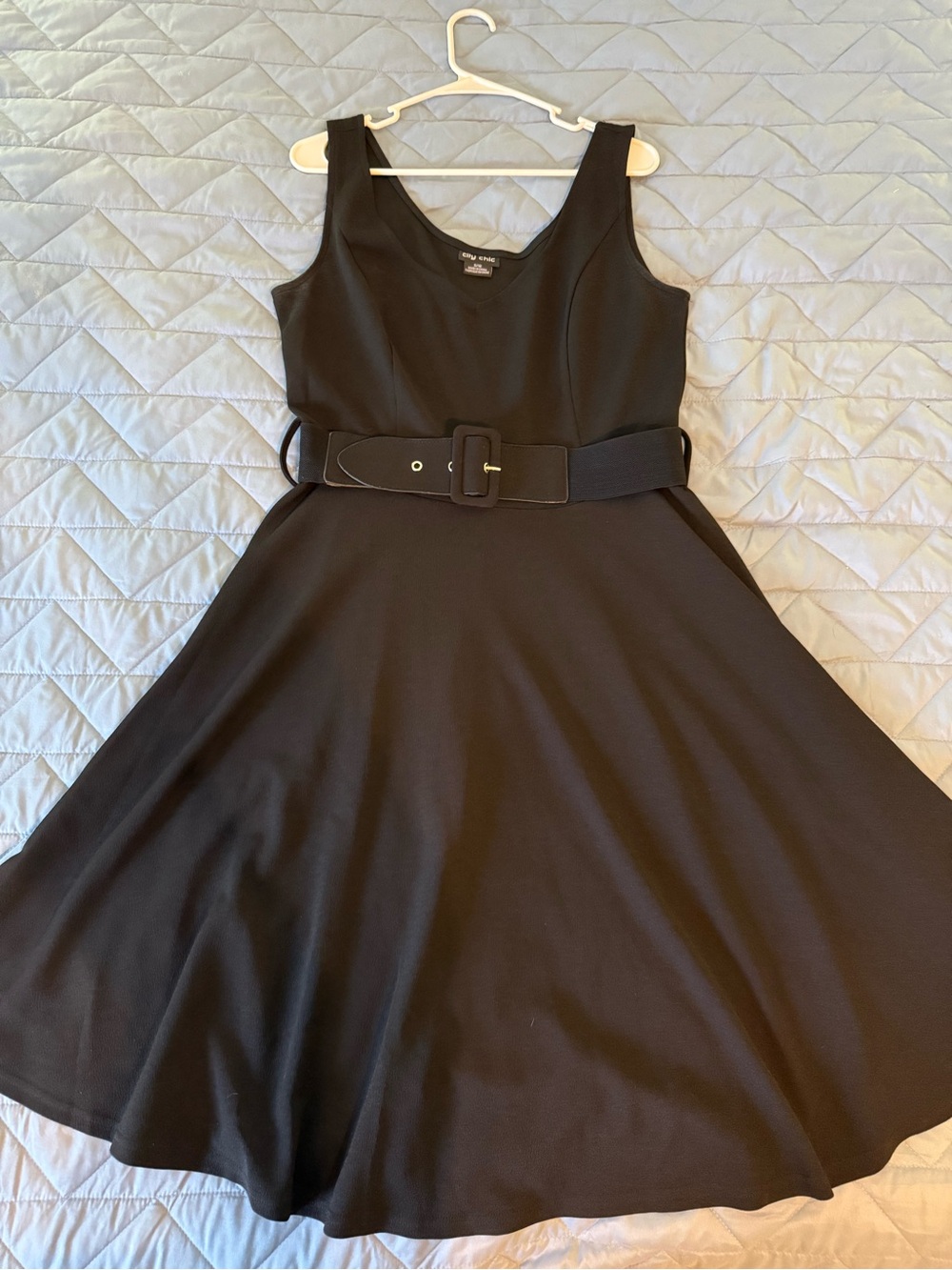 City Chic Black Sleeveless Belted Fit-and-Flare Dress